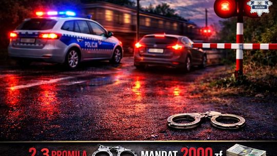 MYSZKÓW. PIJANY KIEROWCA WJECHAŁ NA CZERWONYM ŚWIETLE NA PRZEJAZD KOLEJOWY. DRUGI PIJANY ZA KIEROWNICĄ Z ZAKAZEM PROWADZENIA POJAZDÓW