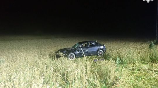 SAMOCHÓD OSOBOWY DACHOWAŁ W NIEGOWIE, 19 -LETNI KIEROWCA I 20-LETNIA PASAŻERKA TRAFILI DO SZPITALA. PASAŻERKA JEST CIĘŻŹKO RANNA. ZDJĘCIA