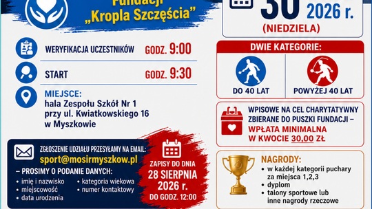 TURNIEJ TENISA STOŁOWEGO. DOCHÓD NA CHORE DZIECI