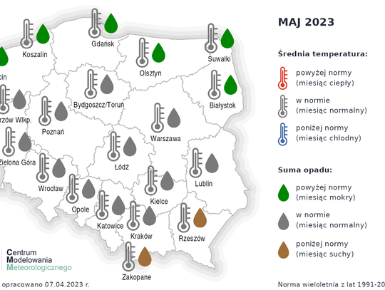 Eksperymentalna prognoza długoterminowa temperatury i opadu na maj 2023 r. – sierpień 2023 r.