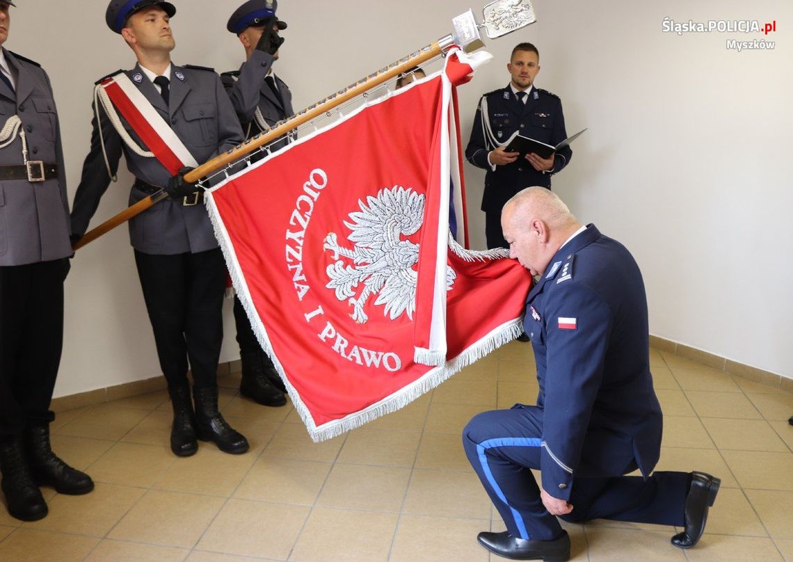 INSPEKTOR RAFAŁ GŁUCH NOWYM KOMENDANTEM KOMENDY POWIATOWEJ POLICJI W MYSZKOWIE. ZDJĘCIA