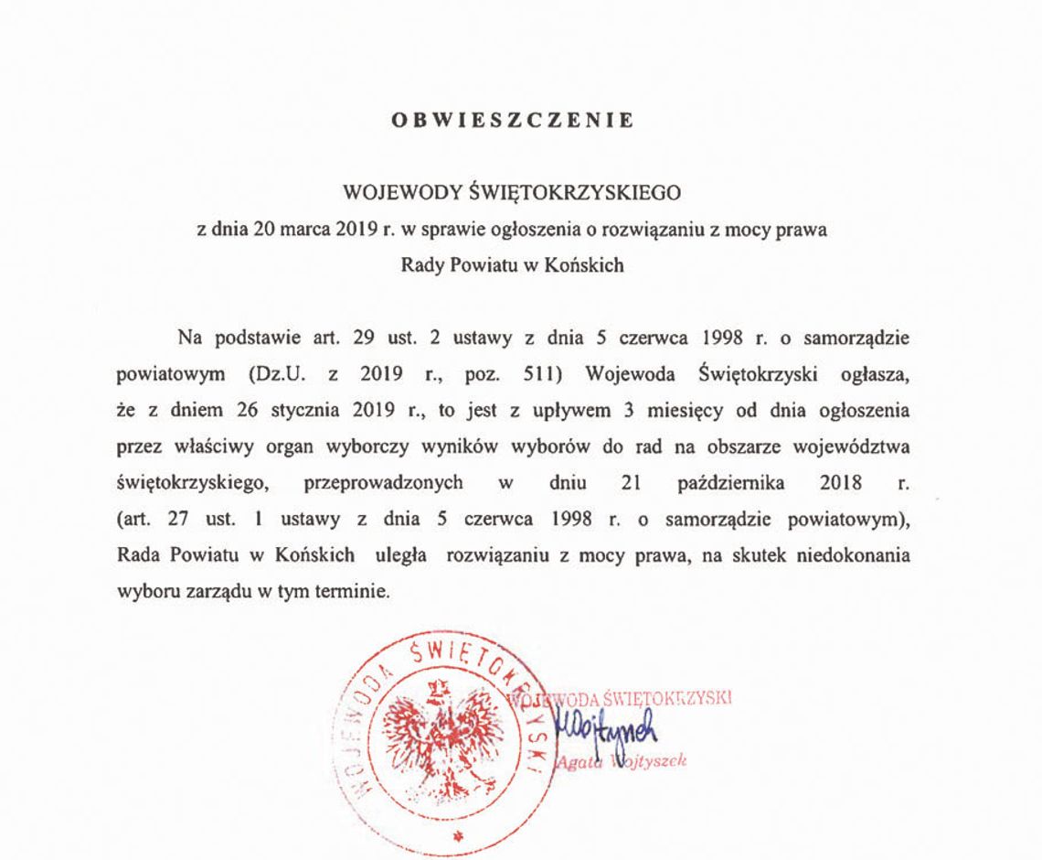 KIEDY WOJEWODA ROZWIĄŻE RADĘ POWIATU ZAWIERCIAŃSKIEGO? KIEDY WOJEWODA ROZWIĄŻE RADĘ POWIATU ZAWIERCIAŃSKIEGO?