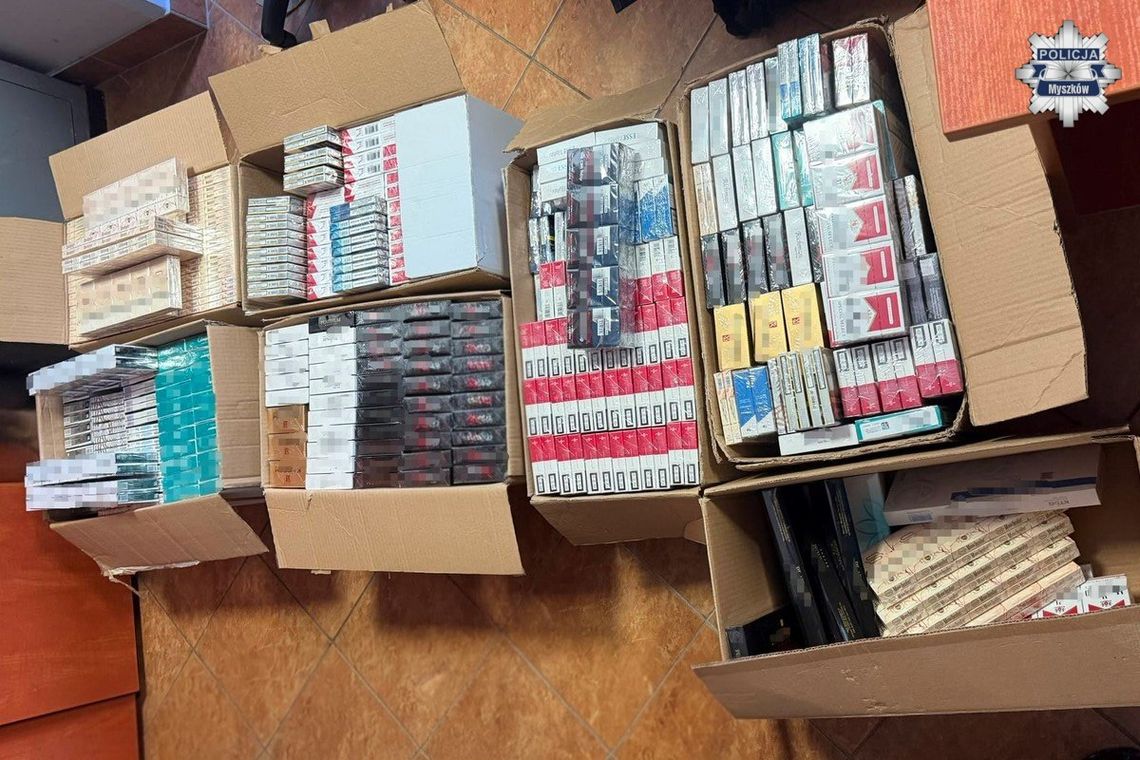 MYSZKÓW. POLICJANCI ZAREKWIROWALI NA TARGOWISKU W ŻARKACH PRAWIE 60 TYSIĘCY NIELEGAKNYCH PAPIEROSÓW I TYTOŃ MYSZKÓW. POLICJANCI ZAREKWIROWALI NA TARGOWISKU W ŻARKACH PRAWIE 60 TYSIĘCY NIELEGAKNYCH PAPIEROSÓW I TYTOŃ