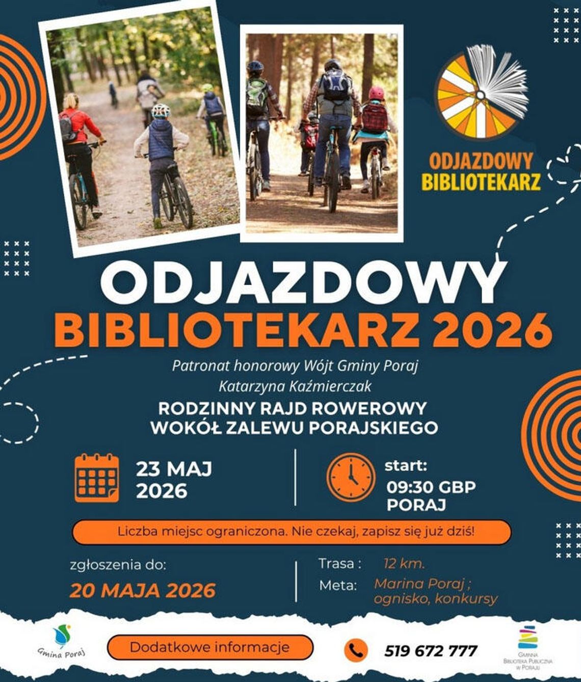 „Odjazdowy Bibliotekarz 2026”- Rajd rowerowy wokół Zalewu Porajskiego „Odjazdowy Bibliotekarz 2026”- Rajd rowerowy wokół Zalewu Porajskiego