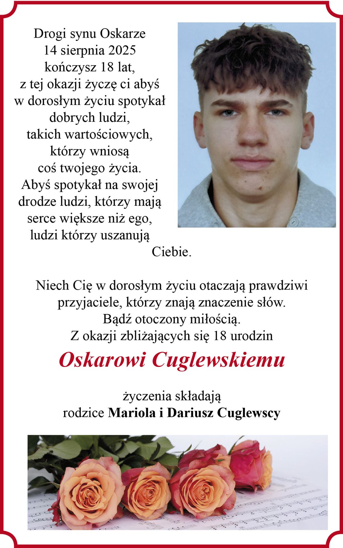 Oskar Cuglewski obchodzi dzisiaj 18 urodziny!