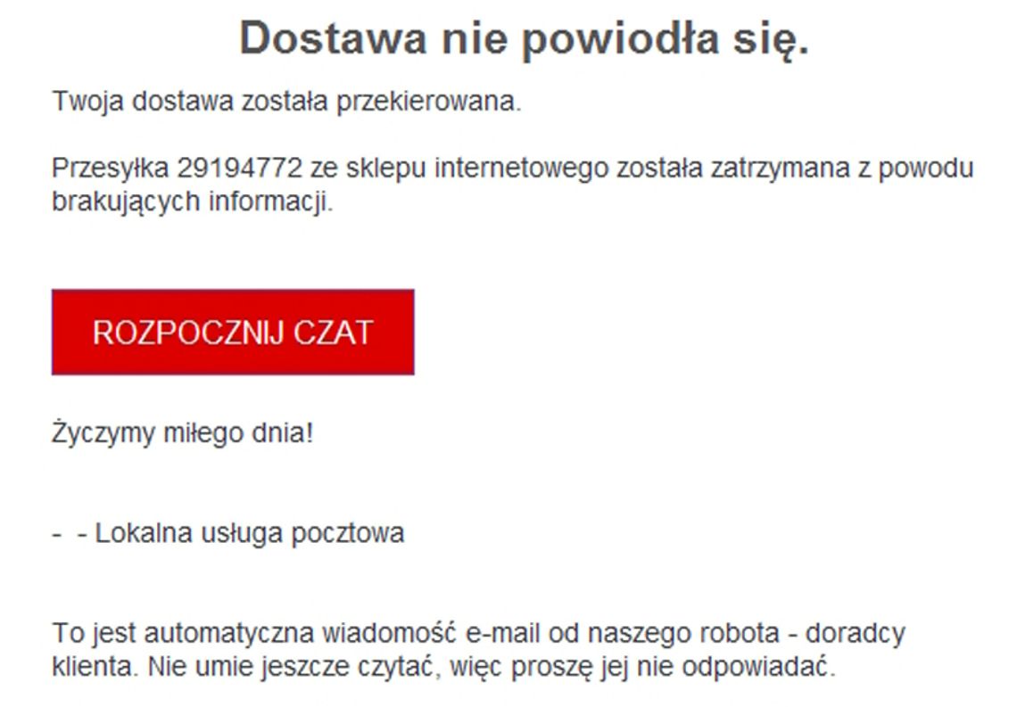 Uwaga na wiadomości „dostawa nie powiodła się”